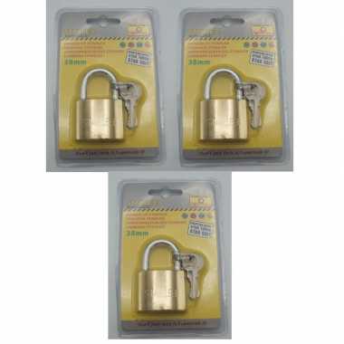 3x hangslot van messing 38 mm