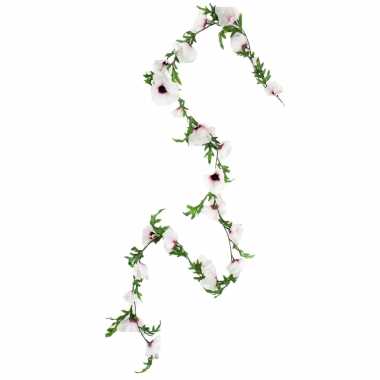 Bloemen slinger 180 cm met creme/roze klaprozen bloemen