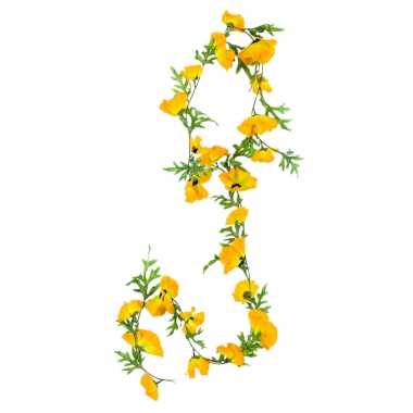 Bloemen slinger 180 cm met gele klaprozen bloemen