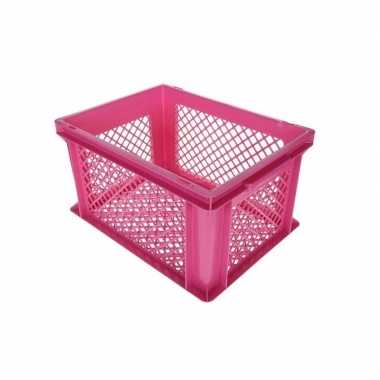 Roze kunststof fietskrat 40 x 30 x 22 cm