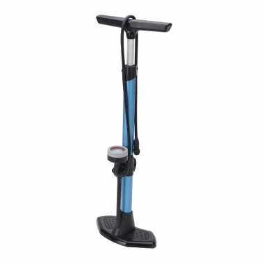 Zwart/blauwe fietspomp staand met drukmeter 67 cm