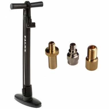 Zwarte fietspomp staand inclusief 3-delige nippelset