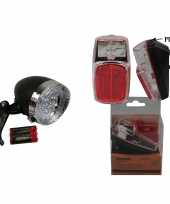 Set fietsverlichting klassieke koplamp en achterlicht led spatbordmontage met reflector